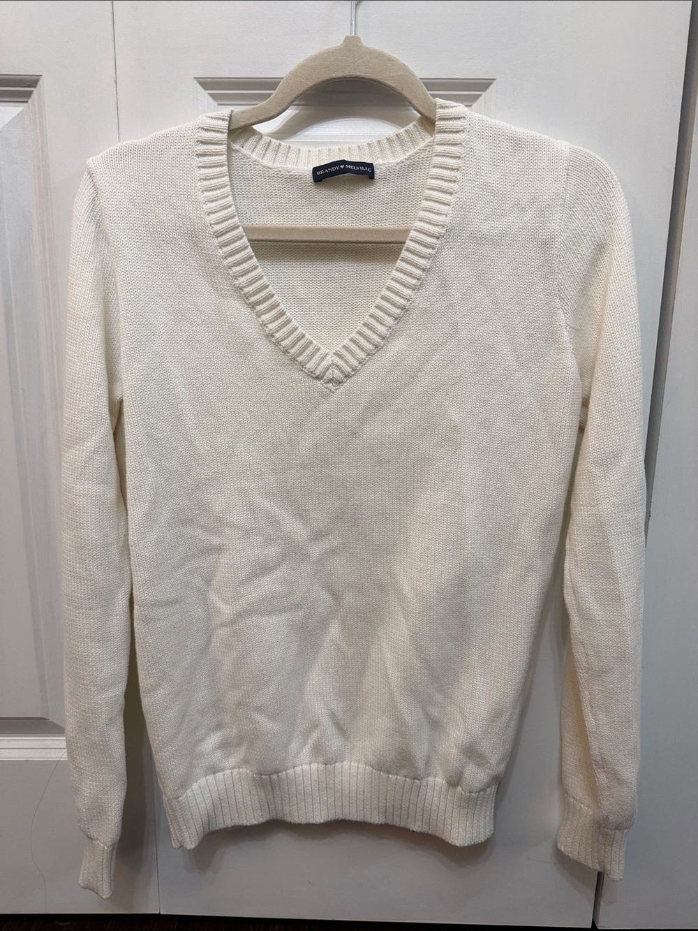 Brandy Melville Cotton V Neck Sweater White